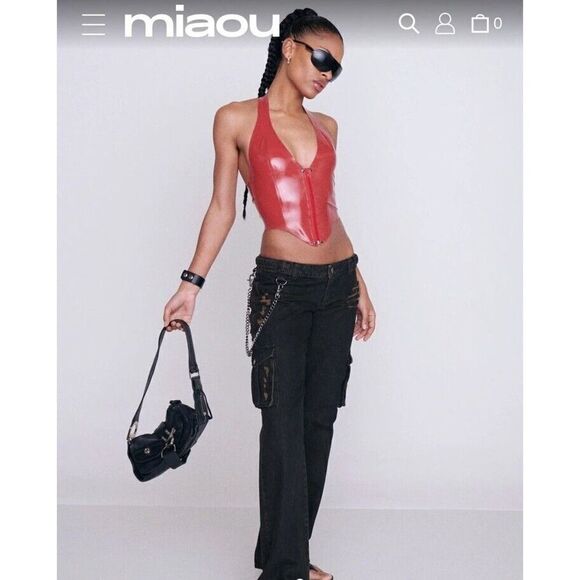 Miaou Mara Corset Top Cami Latex Strawberry Red Fetish Sz XL NWT $295 Revolve - Picture 6 of 10